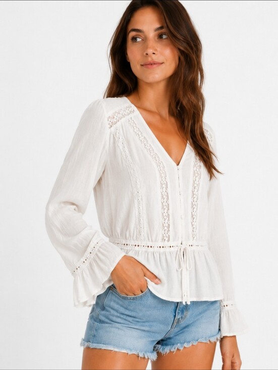 Universal Thread Tops - Universal Thread Cream/White Boho Lace Peplum Blouse XL NWT